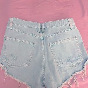High Waisted Jean shorts. Bright teal! Bold!